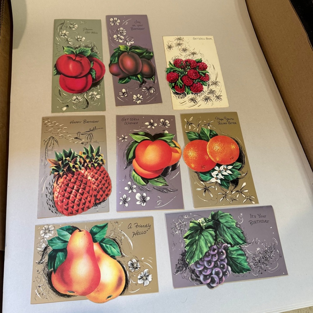 8‎ Vintage Fruit Fancy Greeting Cards with Recipes Birthday Get Well USA MCM